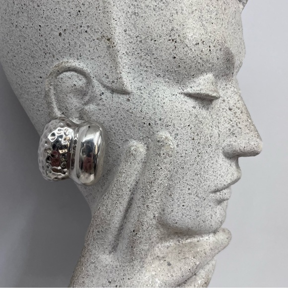 Vintage FER'S‎ Sterling Earrings Mexico Clip On Chunky & Artsy Partly Hammered - Picture 1 of 7
